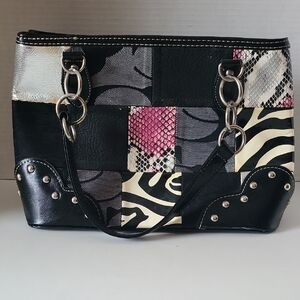 Patchwork Black and Pink Women's Bag